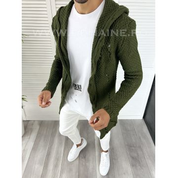 Cardigan barbati kaki cu gluga slim fit ZR T3601 K21