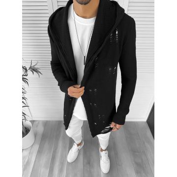 Cardigan barbati negru cu gluga slim fit ZR T3559 P19-3.1
