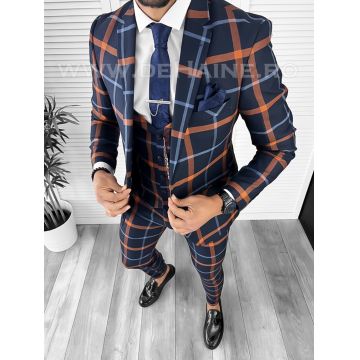 Costum barbati slim fit bleumarin in carouri B7956 92-5