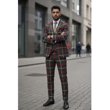 Costum barbati slim fit in carouri B7917 81