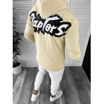 Hanorac barbati bej slim fit cu imprimeu pe spate K093 D5-4.2