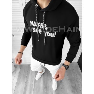 Hanorac barbati negru slim fit cu imprimeu pe spate K054 i19-2
