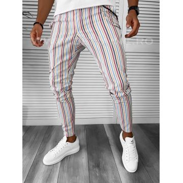 Pantaloni barbati casual regular fit albi cu dungi B7845 F3-2.2