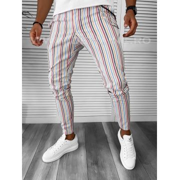 Pantaloni barbati casual regular fit albi cu dungi B7845 N3-5.1 / 66-5 E~