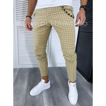 Pantaloni barbati casual regular fit bej in carouri B1589 I13-4