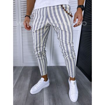 Pantaloni barbati casual regular fit bej in dungi B1594 E 12-2~