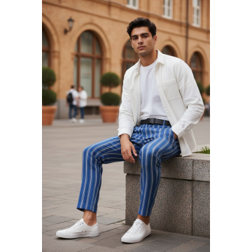 Pantaloni barbati casual regular fit bleumarin B1606 Y13-3