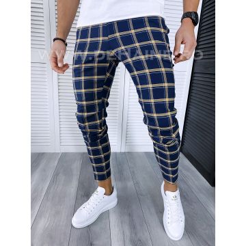 Pantaloni barbati casual regular fit bleumarin in carouri B1861  i5-3.2