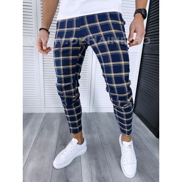 Pantaloni barbati casual regular fit bleumarin in carouri B1861 1-1 E