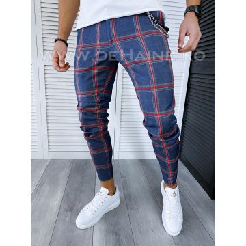 Pantaloni barbati casual regular fit bleumarin in carouri B1904 F7-3