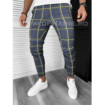 Pantaloni barbati casual regular fit bleumarin in carouri B7841  i18-4.3