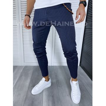 Pantaloni barbati casual regular fit bleumarin in dungi B1705   F5