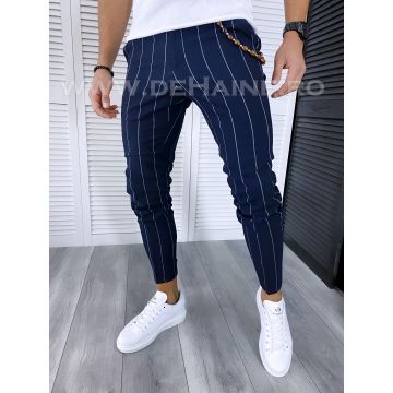 Pantaloni barbati casual regular fit bleumarin in dungi B5777    107