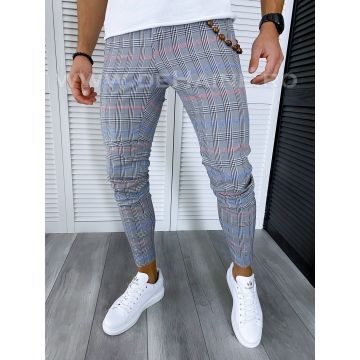 Pantaloni barbati casual regular fit gri in carouri B1561 B6-5.2 / 19-1 E ~