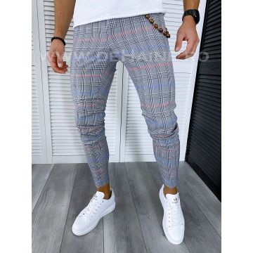 Pantaloni barbati casual regular fit gri in carouri B1561 B-7