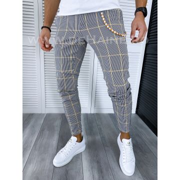 Pantaloni barbati casual regular fit gri in carouri B1703 O2-3.2