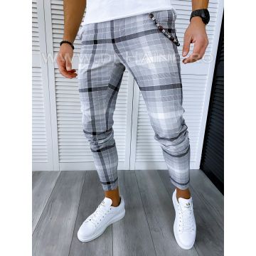Pantaloni barbati casual regular fit gri in carouri B1898 F2-5.3 9-2 E ~