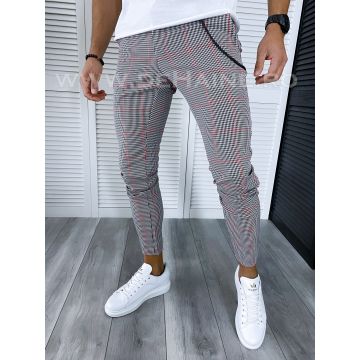Pantaloni barbati casual regular fit gri in carouri B1910  S2-3 F6-5.1