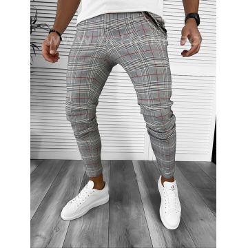 Pantaloni barbati casual regular fit gri in carouri B7931 11-1 E