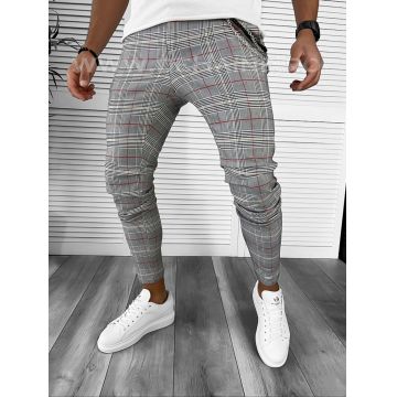 Pantaloni barbati casual regular fit gri in carouri B7931  P20-4.1