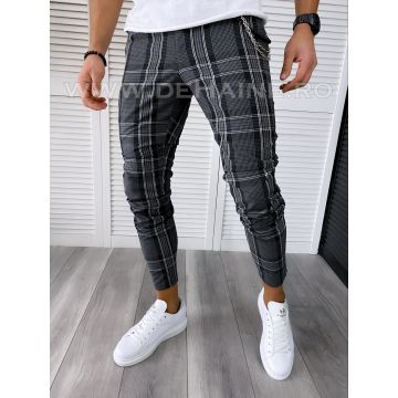 Pantaloni barbati casual regular fit gri inchis in carouri B1877 14-4 E