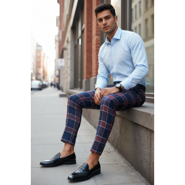 Pantaloni barbati casual regular fit in carouri B1546 D11-3