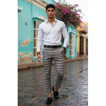 Pantaloni barbati casual regular fit in carouri B1553 Z4-2