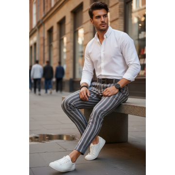 Pantaloni barbati casual regular fit in dungi B1547     117-1