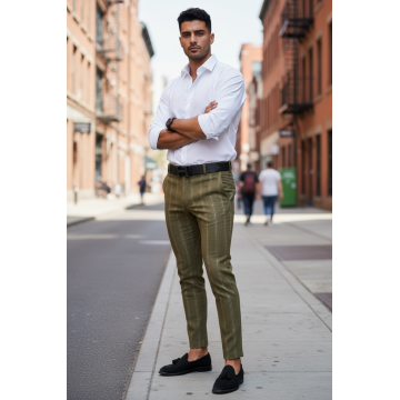 Pantaloni barbati casual regular fit in dungi B1858 12-5 E~