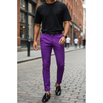 Pantaloni barbati casual regular fit mov B1734  B12-4 S3-1