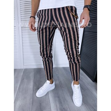 Pantaloni barbati casual regular fit negri in dungi B1594  V5-1