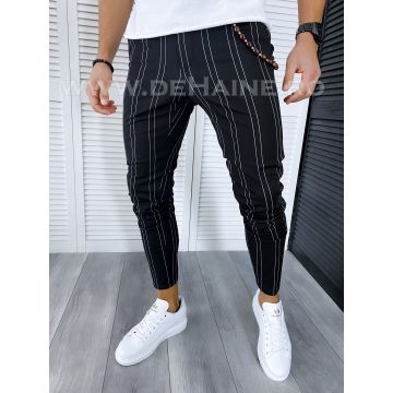 Pantaloni barbati casual regular fit negri in dungi B1704 Z33-4