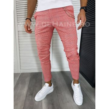 Pantaloni barbati casual regular fit rosii in carouri B1607 V4