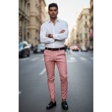 Pantaloni barbati casual regular fit rosii in carouri B1607 V4-5