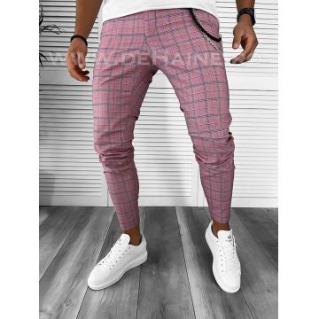 Pantaloni barbati casual regular fit roz in carouri B7873 1-5 E