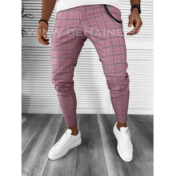 Pantaloni barbati casual regular fit roz in carouri B7873 12-2 E ~