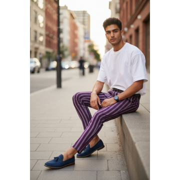 Pantaloni barbati casual regular fit violet B1556 I5-.6