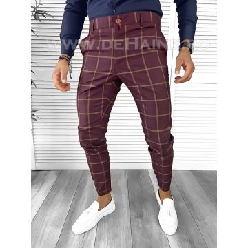 Pantaloni barbati eleganti grena in carouri B1761  P19-7