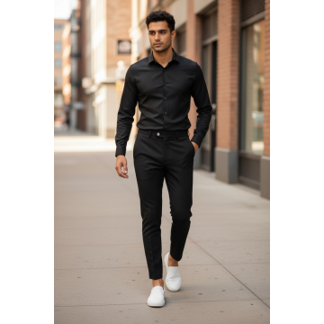 Pantaloni barbati eleganti negri B1734 D5