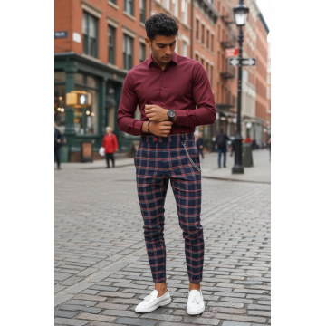 Pantaloni barbati eleganti regular fit in carouri B1744 54-3