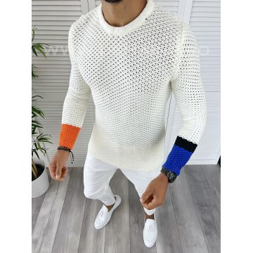 Pulover barbati gros alb slim fit T3585  110-4