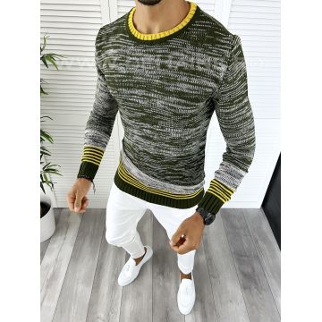 Pulover barbati gros slim fit kaki T3616 13-4.3*