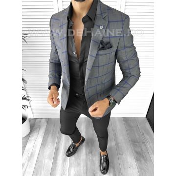 Sacou barbati slim fit gri in carouri B8279  P20-3.3
