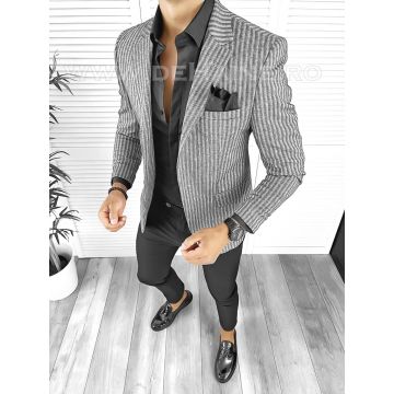 Sacou barbati slim fit gri in dungi B8333 O2-2.2