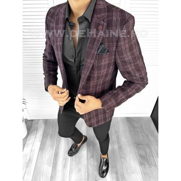 Sacou barbati slim fit in carouri B8305 P19-4.3