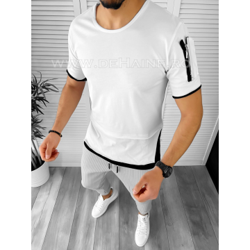 Tricou barbati slim fit alb B7809  O1-4.2