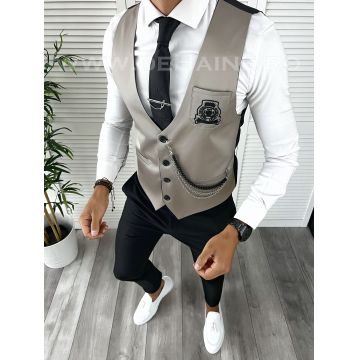 Vesta barbati eleganta slim fit bej V51 141-2  E