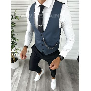 Vesta barbati eleganta slim fit bleumarin V1 e 141-3