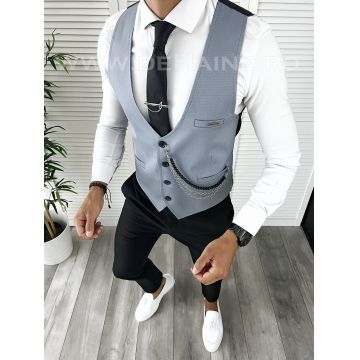 Vesta barbati eleganta slim fit blue V22 141-2  E