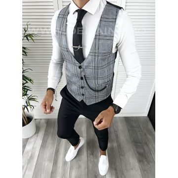 Vesta barbati eleganta slim fit in carouri V68 i18-4